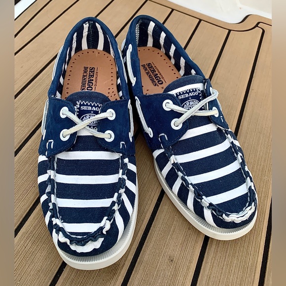 Limited Edition Women’s 7 Sebago x Armor Lux Blue White Striped Dockside Loafers - Picture 11 of 16